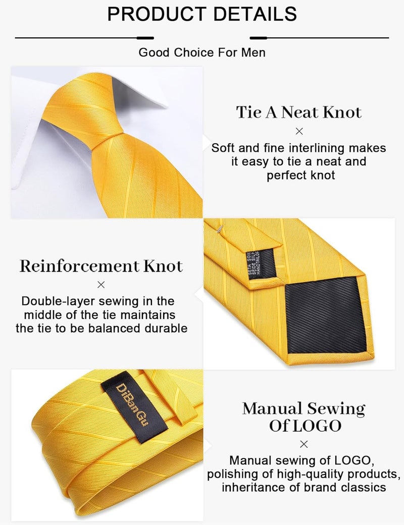 DiBanGu Mens Striped Tie Silk Woven Necktie and Pocket Square Cufflinks Tie Clip Set Wedding Business Formal Gift Tie for Men - Image 5